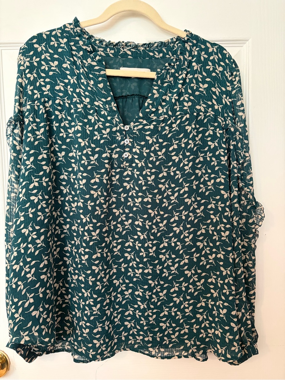 LOFT Teal Leaf-Print V-Neck Tunic